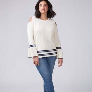 Lane Bryant Cream Sweater with Navy Stripes